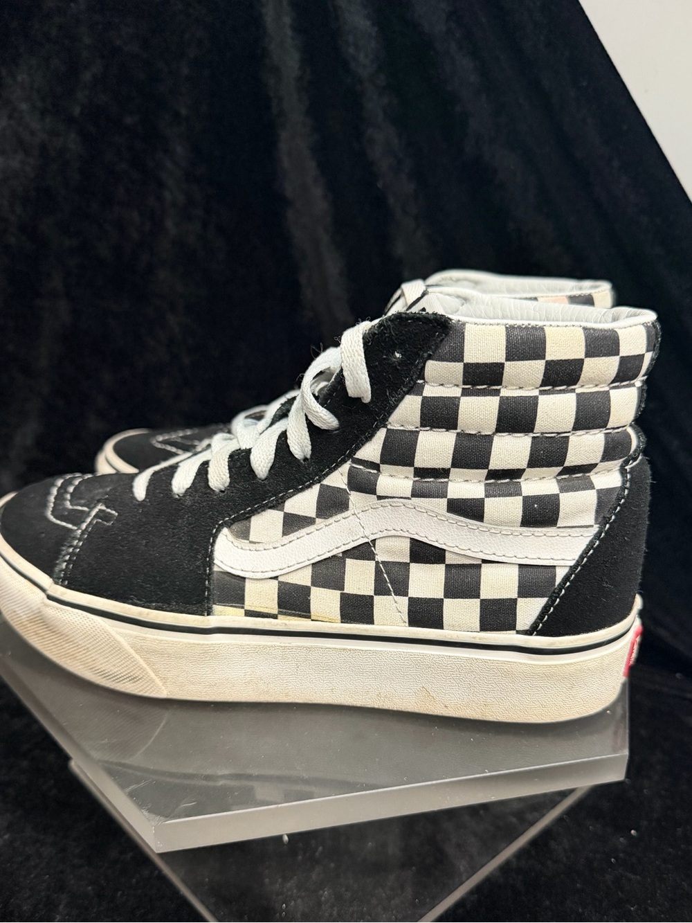 Vans Kids Black and White Checkerboard Sk8-Hi Sneakers US Men 7